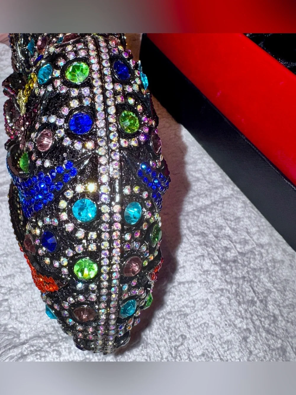 Crystal-Embellished Rose and Rainbow Color Vibrant sparkly Opera Clutch Bag